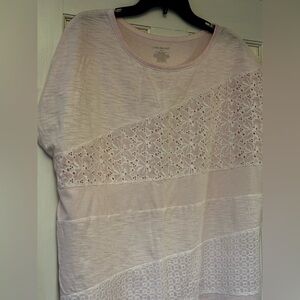 Lane Bryant Light Pink Eyelet Panel Short Sleeve Top